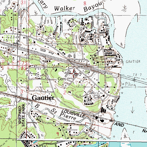 Topographic Map of Gautier Elementary School, MS