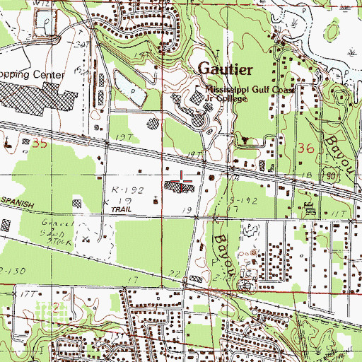 Topographic Map of Gautier Plaza Shopping Center, MS