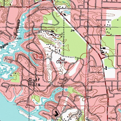 Topographic Map of Gulf Hills Golf Course, MS