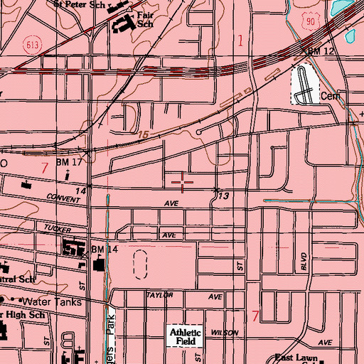 Topographic Map of Jackson Avenue Baptist Church, MS