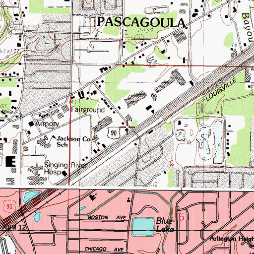 Topographic Map of Jackson County Civic Center, MS