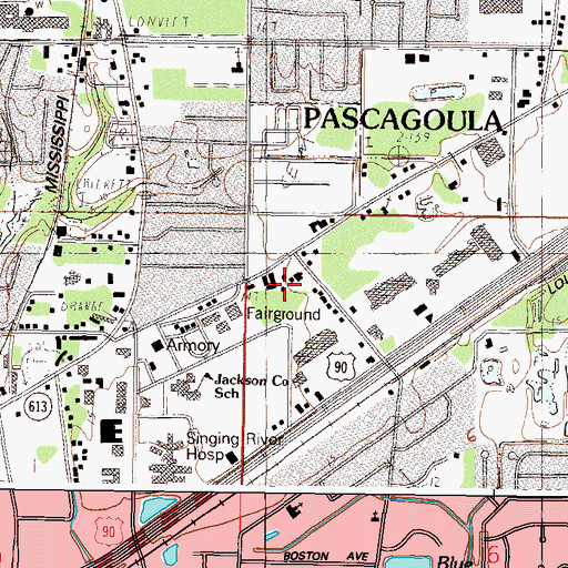 Topographic Map of Jackson County Fairground, MS