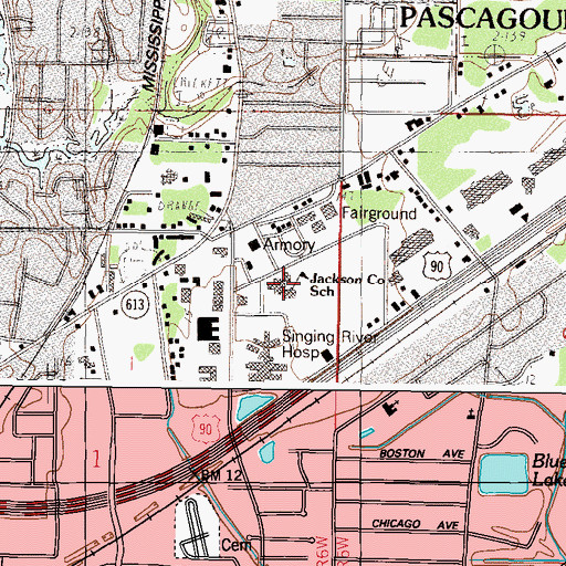 Topographic Map of Jackson County School, MS