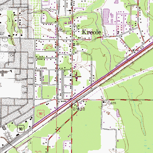 Topographic Map of Kreole Avenue Baptist Church, MS