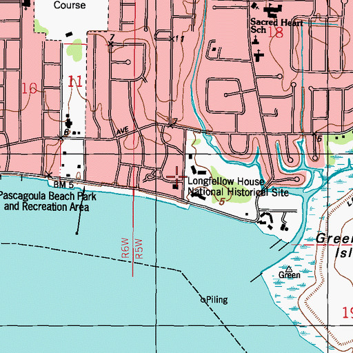 Topographic Map of Longfellow House-Washington's Headquarters National Historic Site, MS