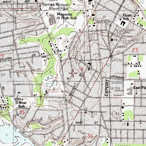 Topographic Map of Magnolia Community Center, MS