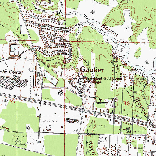 Topographic Map of Mississippi Gulf Coast Community College - Jackson County Campus, MS