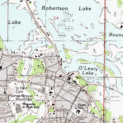 Topographic Map of Moss Point Boat Launch, MS