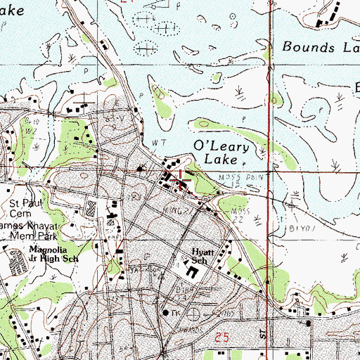 Topographic Map of Moss Point City Hall, MS