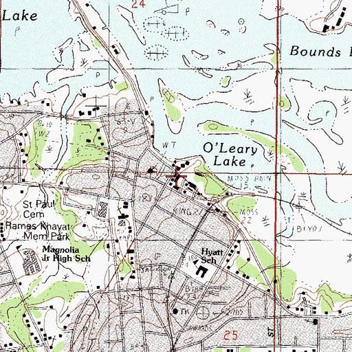 Topographic Map of Moss Point City Library, MS