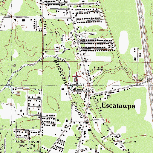 Topographic Map of Oak Center Shopping Center, MS