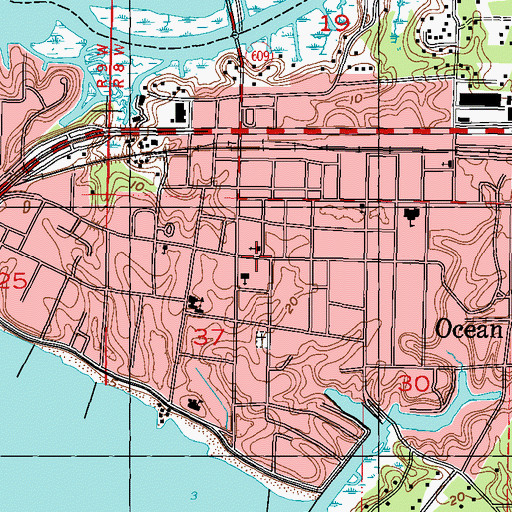 Topographic Map of Ocean Springs City Hall, MS