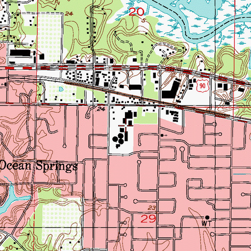 Topographic Map of Ocean Springs High School, MS