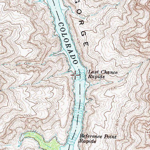 Topographic Map of Last Chance Rapids, AZ