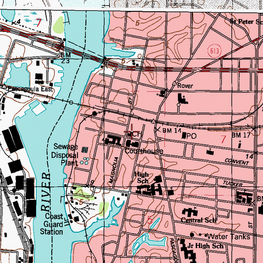 Topographic Map of Pascagoula City Hall, MS