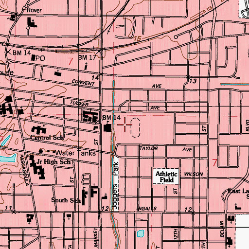 Topographic Map of Pascagoula High School, MS