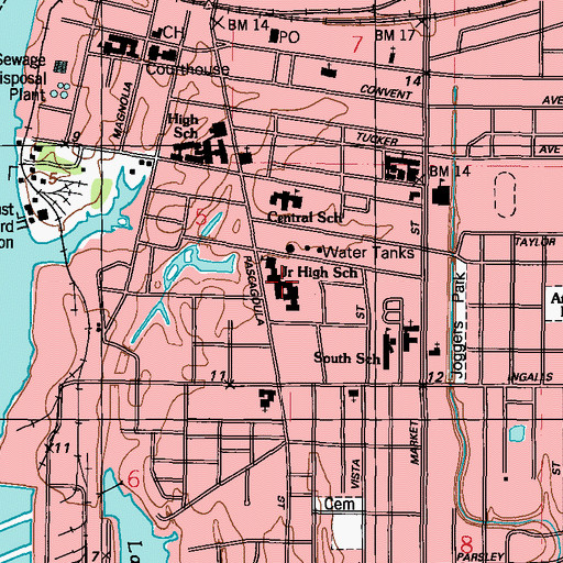 Topographic Map of Pascagoula Junior High School, MS