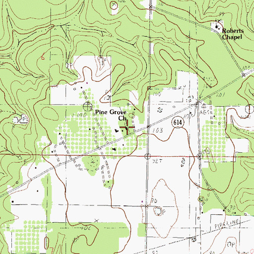 Topographic Map of Pine Grove Church, MS