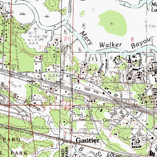Topographic Map of Saint Marys Catholic Church, MS