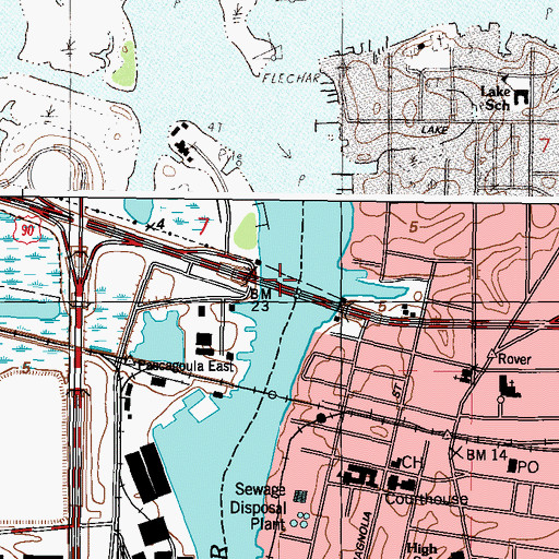 Topographic Map of Singing River Bridge, MS