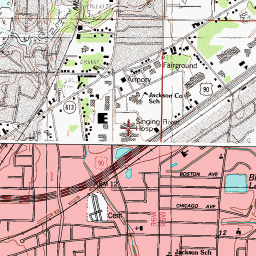 Topographic Map of Singing River Hospital, MS