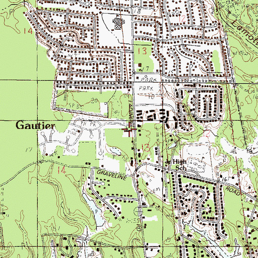Topographic Map of Southside Baptist Church, MS