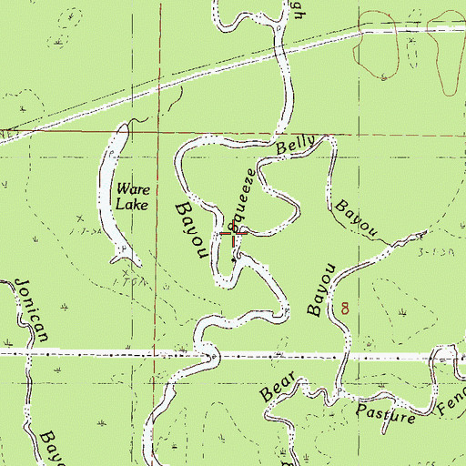 Topographic Map of Squeeze Belly Bayou, MS