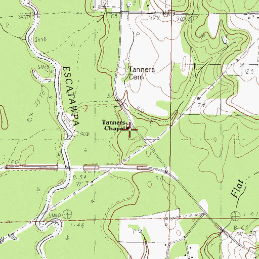 Topographic Map of Tanners Chapel, MS