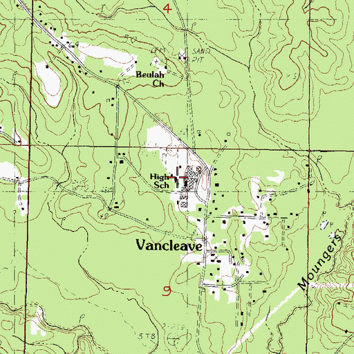 Topographic Map of Vancleave High School, MS