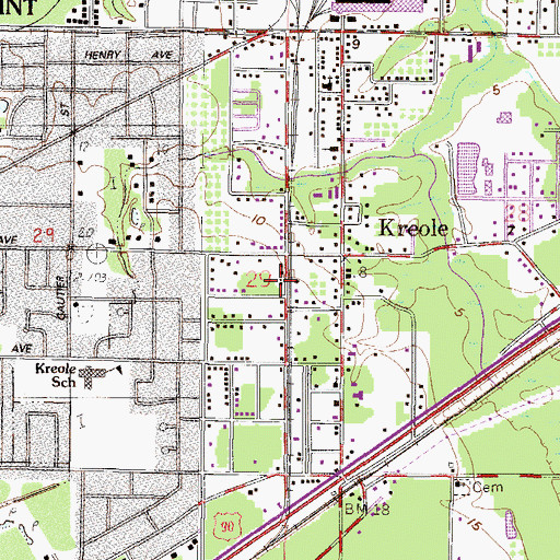 Topographic Map of Wood School (historical), MS