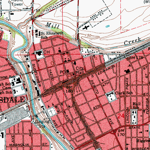 Topographic Map of Clarksdale City Hall, MS