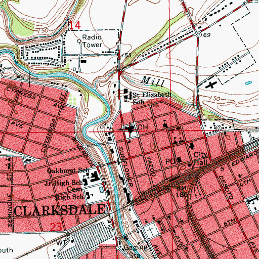 Topographic Map of Coahoma County Courthouse, MS