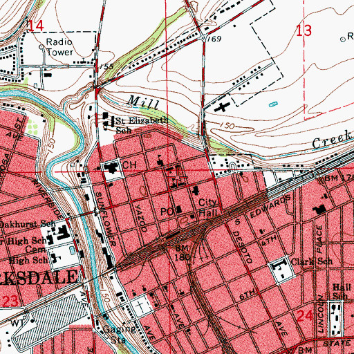 Topographic Map of First United Methodist Church, MS