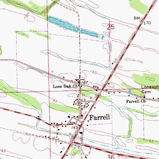 Topographic Map of Lone Oak Cemetery, MS