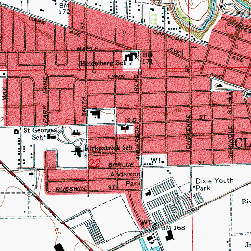 Topographic Map of Oakhurst Baptist Church, MS