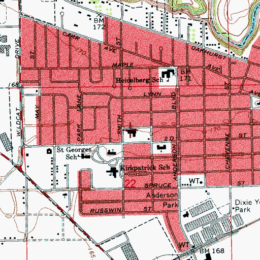 Topographic Map of Saint Pauls United Methodist Church, MS