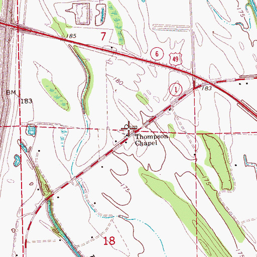 Topographic Map of Thompson Cemetery, MS