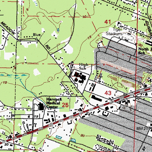 Topographic Map of Bay Senior High School, MS