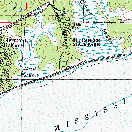 Topographic Map of Buccaneer State Park, MS