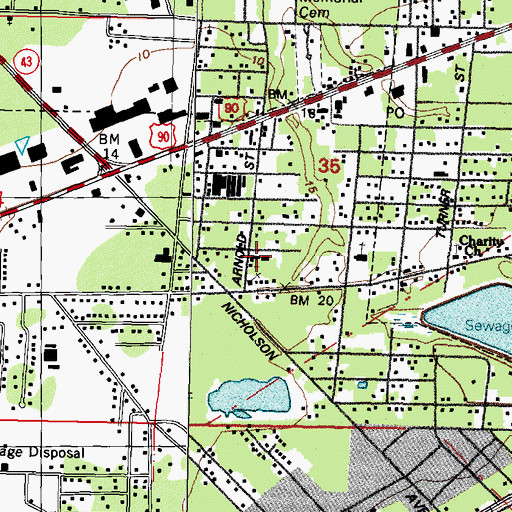 Topographic Map of First Assembly of God Church, MS
