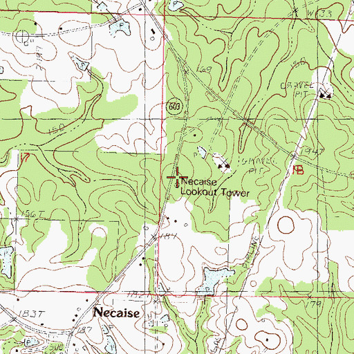 Topographic Map of Necaise Lootout Tower, MS