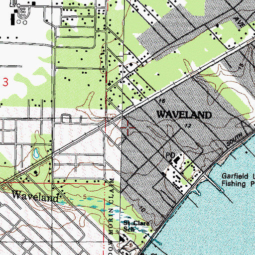 Topographic Map of Waveland Civic Center, MS