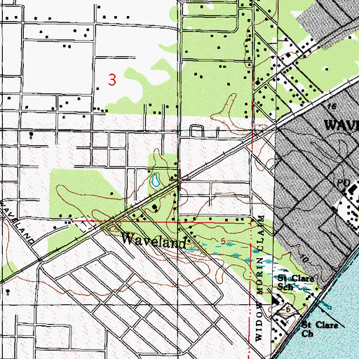 Topographic Map of Waveland United Methodist Church, MS