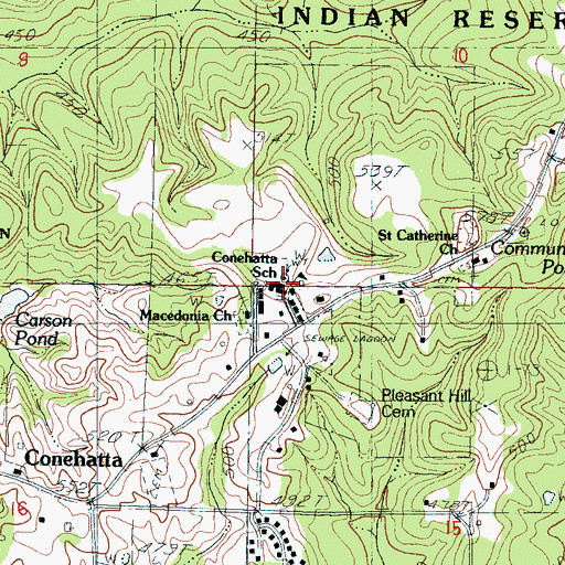 Topographic Map of Conehatta School, MS