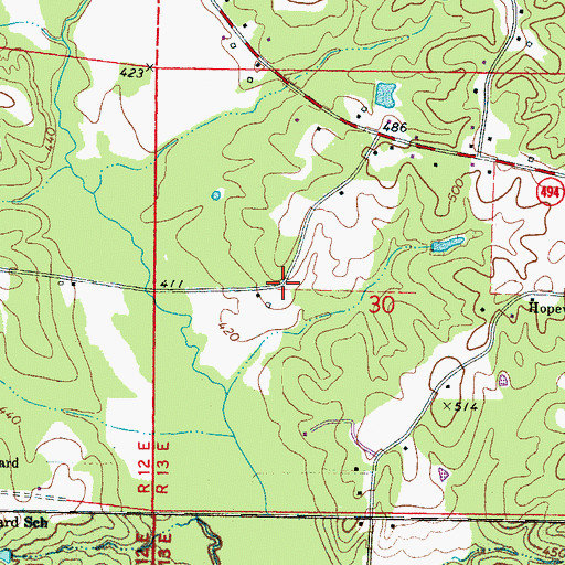 Topographic Map of Hubbard, MS