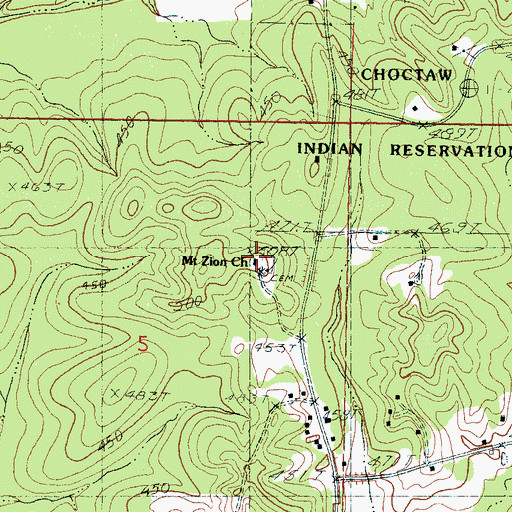Topographic Map of Mount Zion Church, MS
