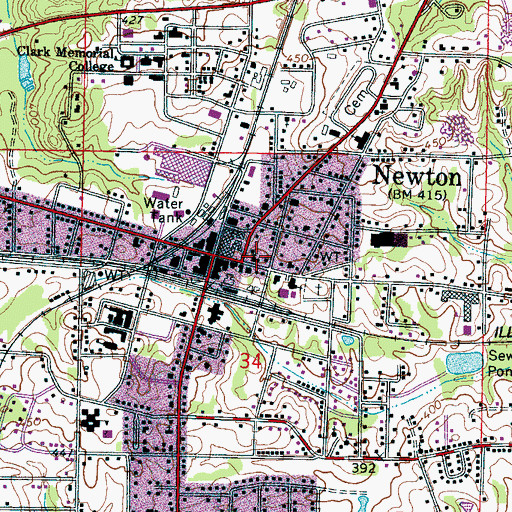 Topographic Map of Newton Presbyterian Church, MS