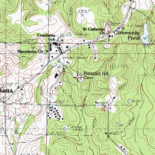 Topographic Map of Pleasant Hill Cemetery, MS