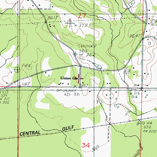 Topographic Map of Union Church, MS