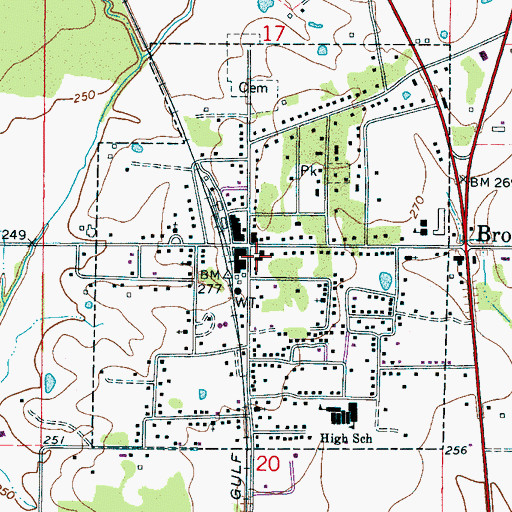 Topographic Map of Brooksville Baptist Church, MS